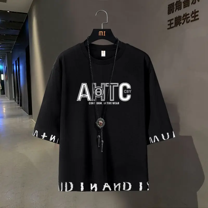 2023 New Men's Suit Short Sleeve T-shirt Men's Korean Fashion Loose Summer Wear Ins Fashion Brand Casual Top Men's Clothing