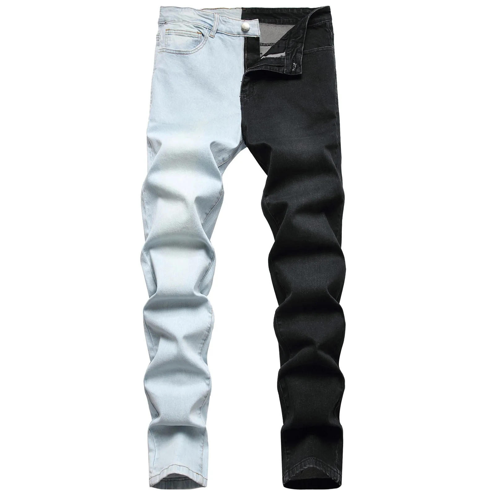 Fashion Straight Hip Jeans Patchwork Street Hop Pants Men's Denim With Pockets Casual Men's pants