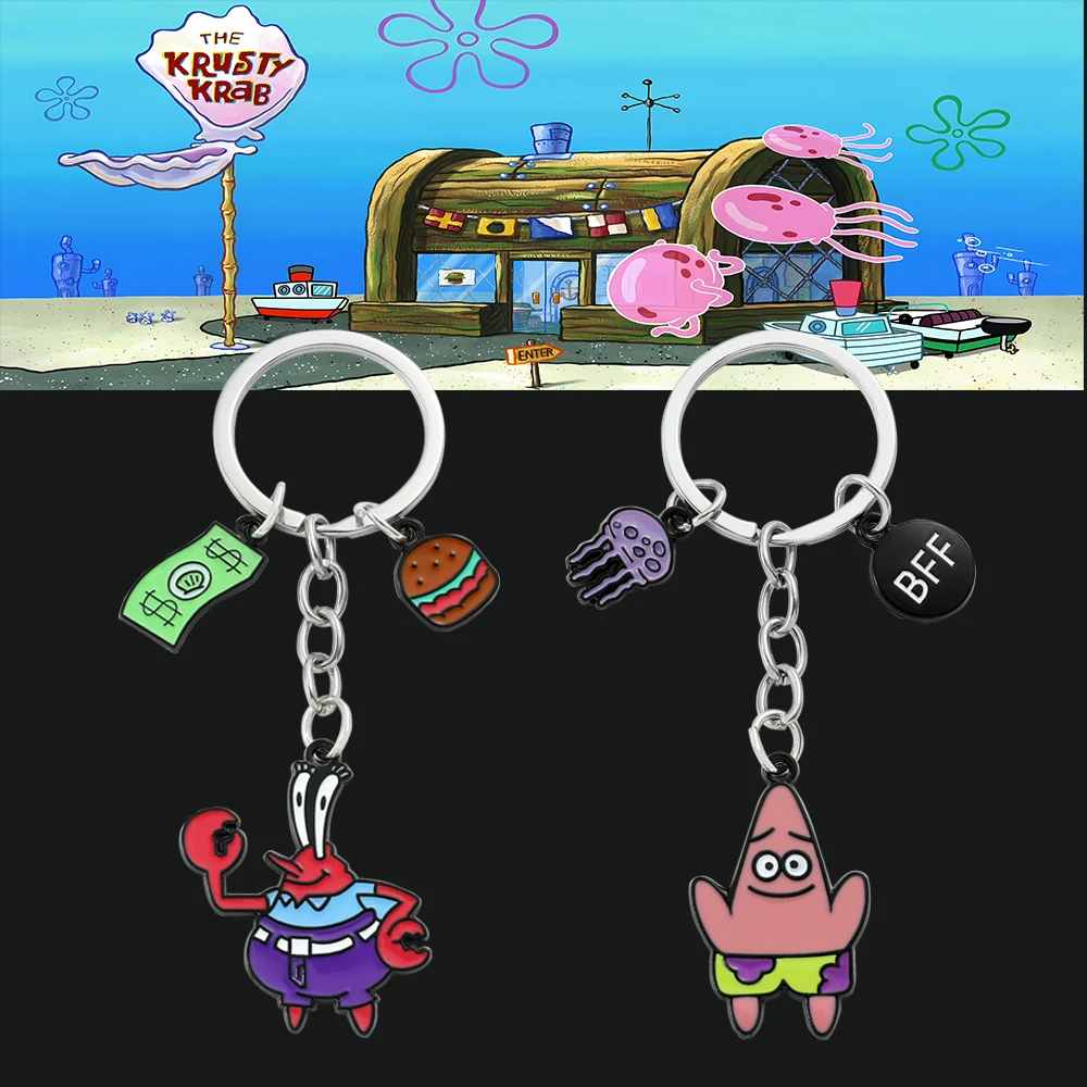 

SpongeBob SquarePants Collection Keychain Cartoon Cute Patrick Star Captain Eugene H. Armor Abs Krabs Enamel Pendant Keyring