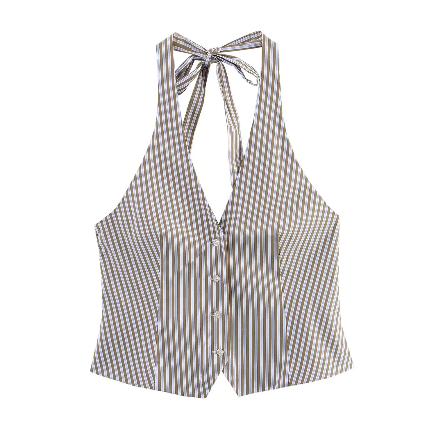 Myst &amp ZA 2022 женский летний новый полосатый однобортный топ с v-образным вырезом и