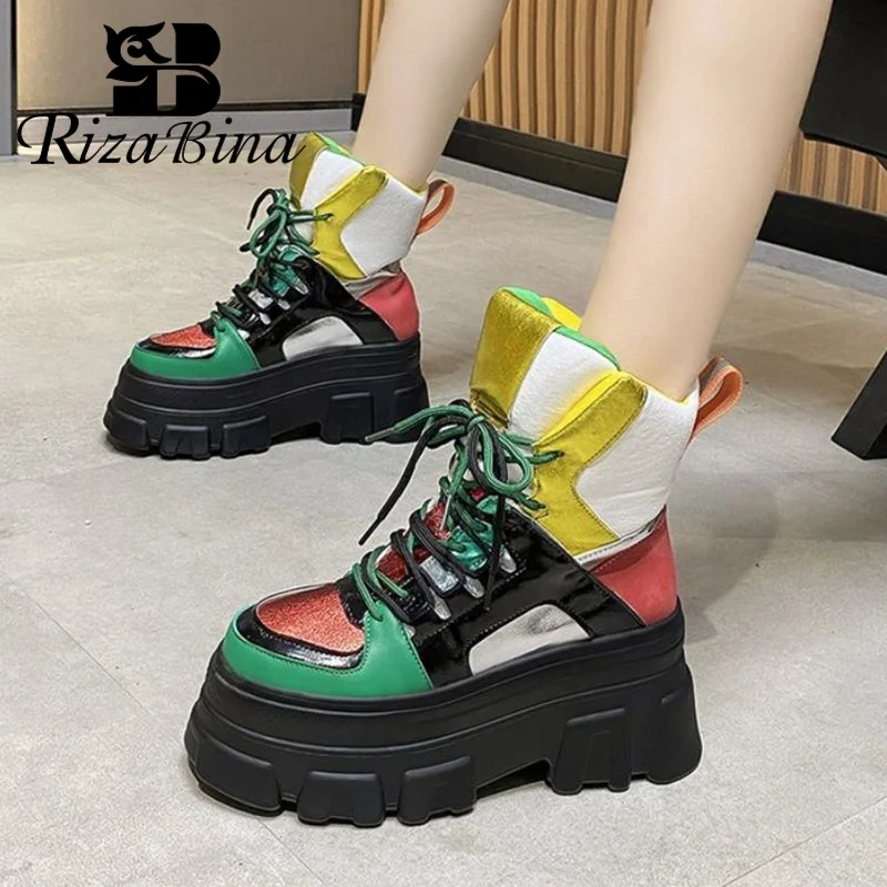 

RIZABINA New Women'S Boots High Platform Mix Color Fashion Ladies Shoes Club Daily Short Boots Female Footwear Size 35-39