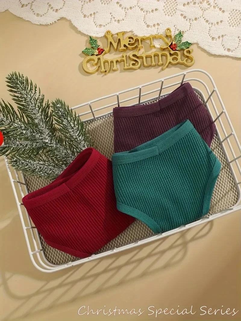 3Pcs женщины рождественские вафли стиль g-стринги хлопковые трусики дамы мягкие