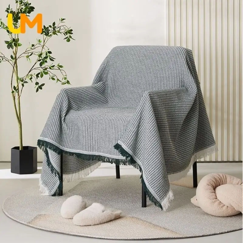 

Plaid Elastic Sofa Towel Cover Soft Tassel Sofa Blanket Bohemian Tapestry Nap Blanket Jacquard Gray Sofa Cover For Living Room