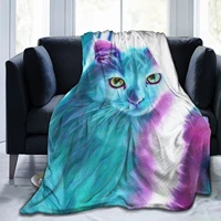 blue watercolor cat powder white flannel tie dye flannel blanket soft warm sheets sofa towel quilt office travel travel light gi