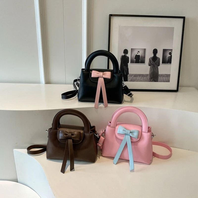 Модные однотонные Сумки из искусственной кожи с бантом и верхними ручками 2024