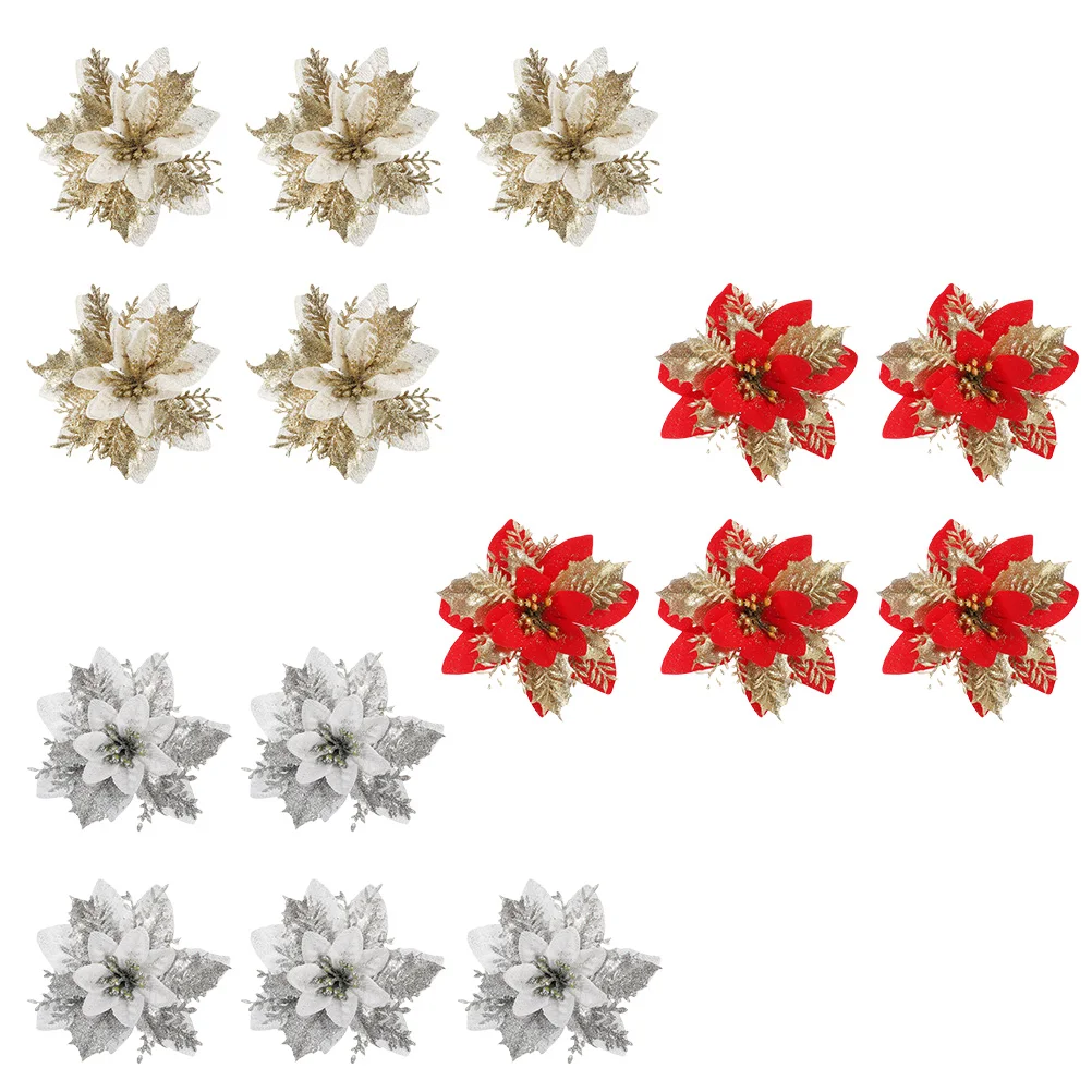 

Christmas Decorations Poinsettia Flowersflower Tree Artificial Ornaments Gold Clearance Decorationpointsettas Wreath Glitter Diy