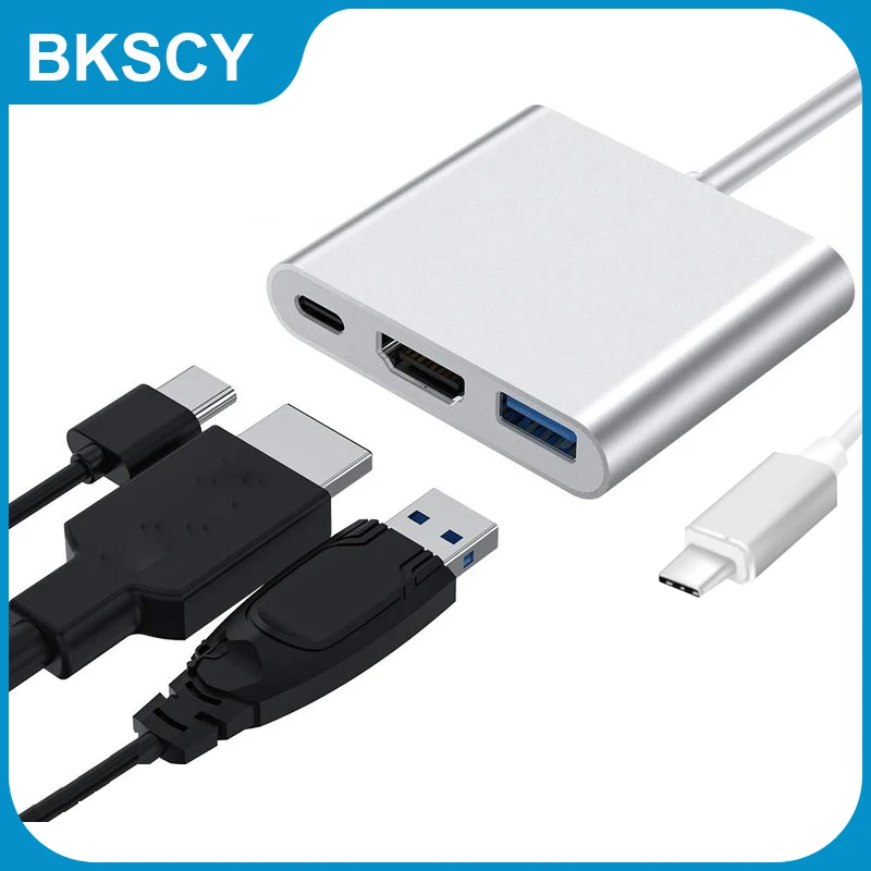 

Type C Hub Adapter 3-in-1 USB C Hub To HDMI-Compatible USB3.0 Type-C Adapter PD Charging Converter for MacBook Pro Samsung S9