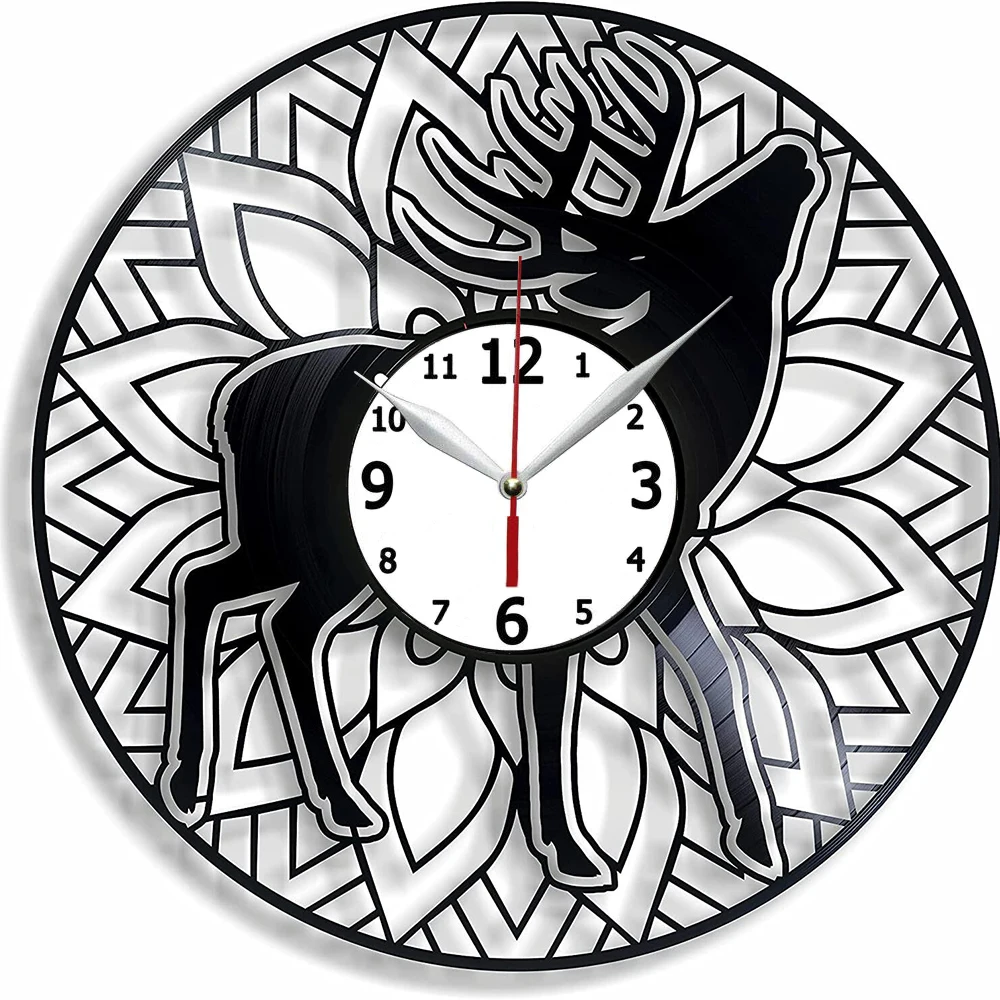 

Домашний декор в виде оленя, подарок в виде оленя для мужчин, Настенный декор, подарок для мальчика ручной работы, настенные часы с виниловой...