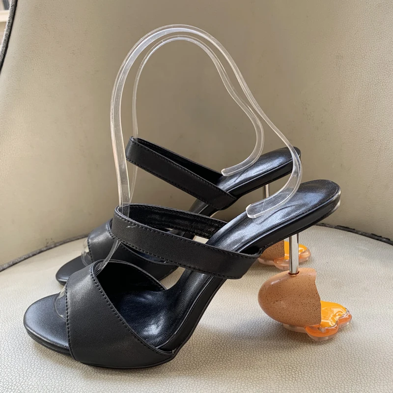 Broken Eggs Strange Style Women Slippers Summer Sandals Peep Toe Slip-On Ladies High Heels Dress Party Shoes Outside Shoes