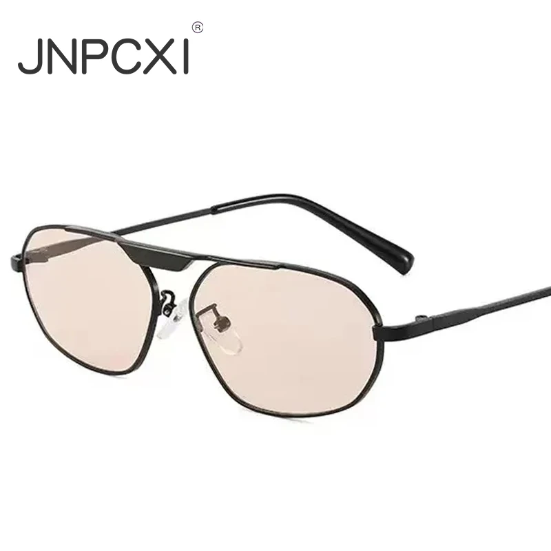 Фото Солнцезащитные очки JNPCXI в стиле ретро, с нерегулярной многоугольной оправой, металлические, женские, модные, дизайнерские, мужские, с защитой от УФ400, в стиле панк №1