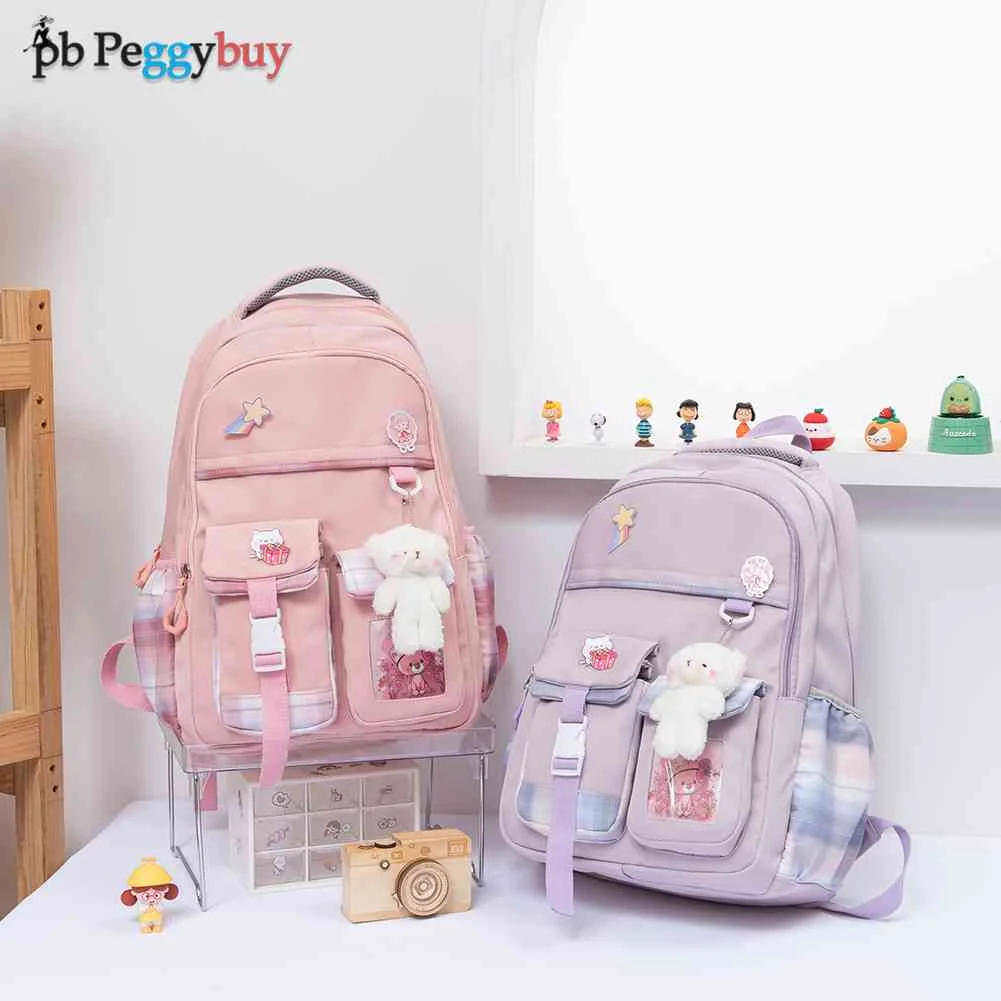 

Fashion Kawaii School Bags for Girls Women Student Kids Plaid Backpacks Female Large Capacity Laptop Book Bags Rucksack Mochila