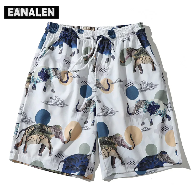 

Summer animal elephant print Hawaii beach pants men's surfing seaside oversized pants fashion casual shorts basketball Bermuda