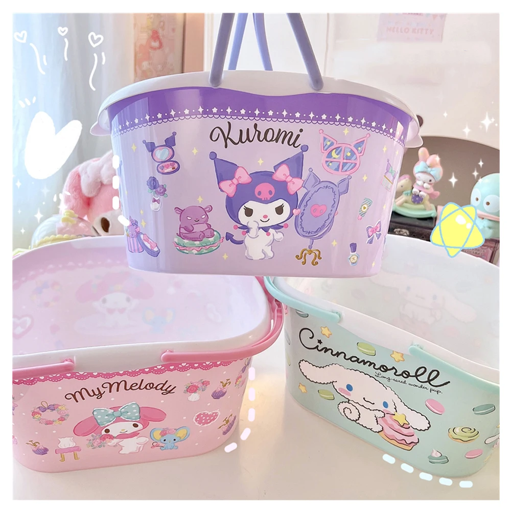 

Kawaii Sanrios My Melody Kuromi Cinnamoroll Cute Cartoon Anime Double-Sided Printing Portable Plastic Bath Basket Storage Basket