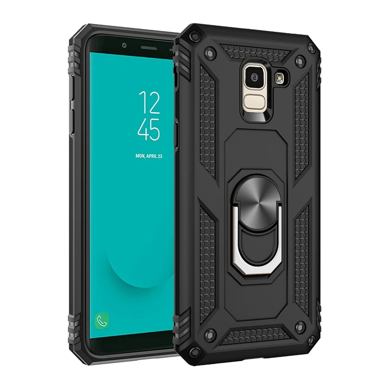

Silicone Bumper Armor Shockproof Case For Samsung Galaxy J6 2018 J6 Plus J600F/DS J610F/DS Magnetic Ring Bracket Hard Back Cover