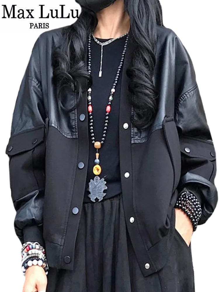 Женская винтажная Куртка Max LuLu черная свободная Байкерская верхняя одежда из