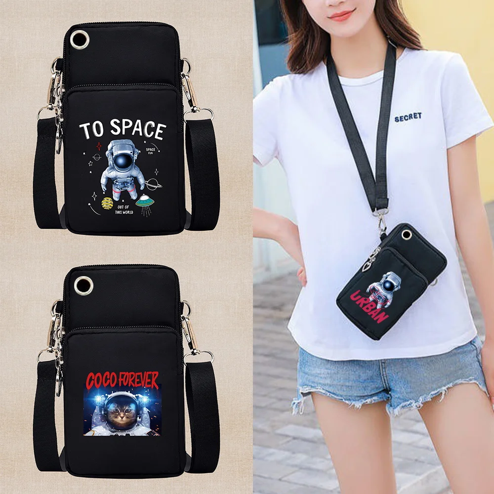 

Ladies Mobile Phone Bag Samsung Iphone Huawei Mobile Phone Shoulder Bags Astronaut Print Wallet Outdoor Sports Protective Case