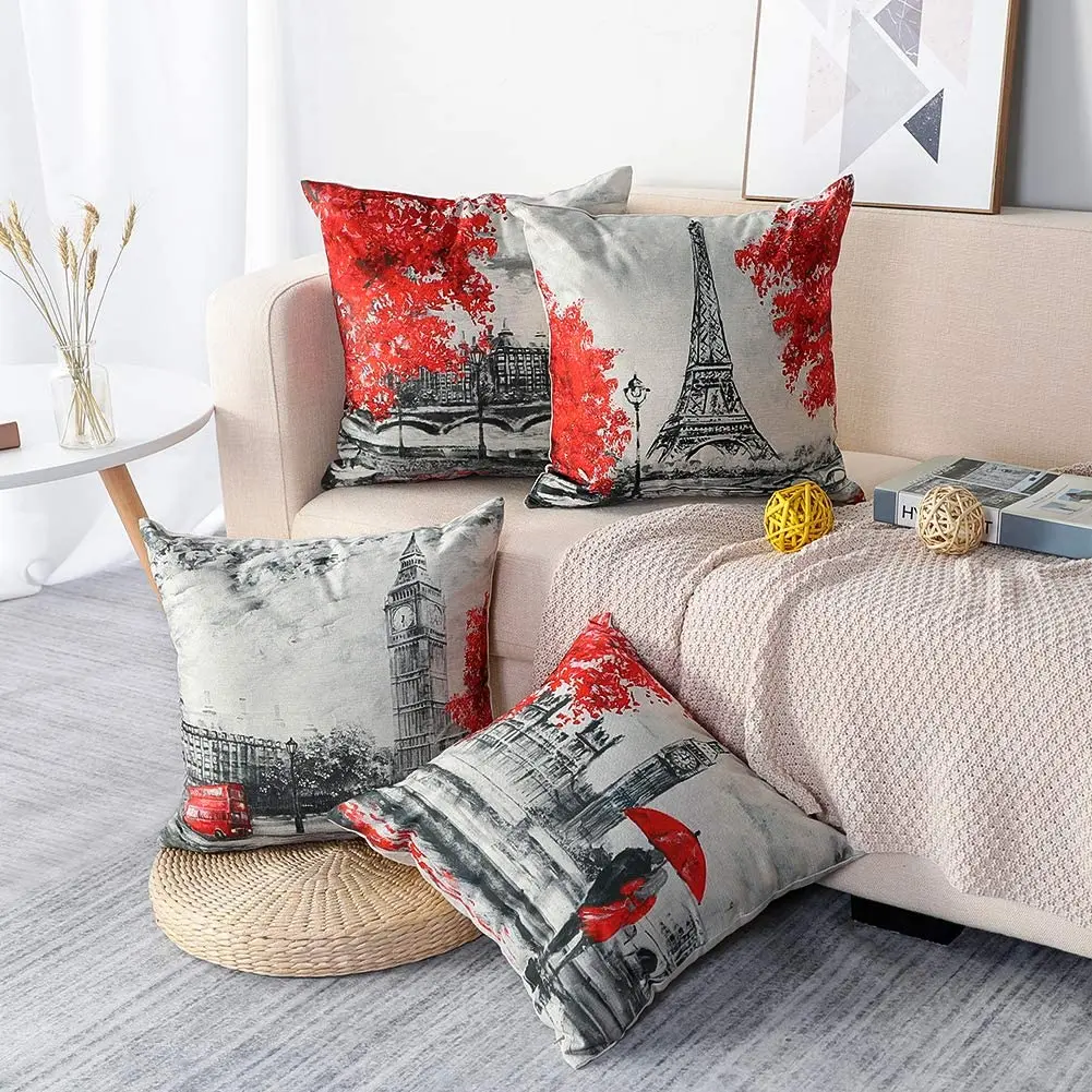 Чехол для подушки с изображением Парижа льняная декоративная наволочка гостиной