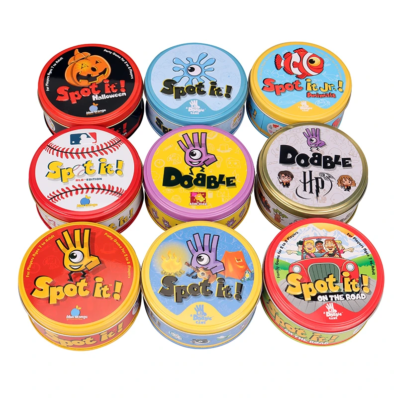 21Styles 30/55pcs Dobble Cards Spot It game Toy With Metal Box Red Sports Animals Jr Hip Kids Board Game Gift Holidays Camping