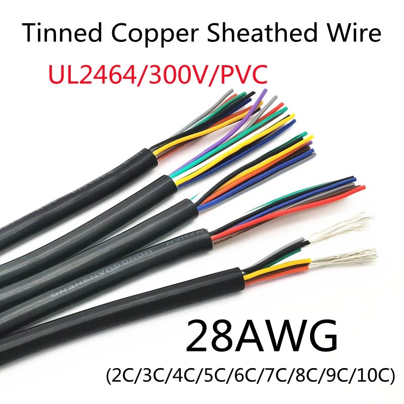 

1M/5M 28AWG UL2464 Sheathed Wire Cable Channel Audio Line 2 3 4 5 6 7 8 9 10 Cores Insulated Soft Copper Signal Control Wire