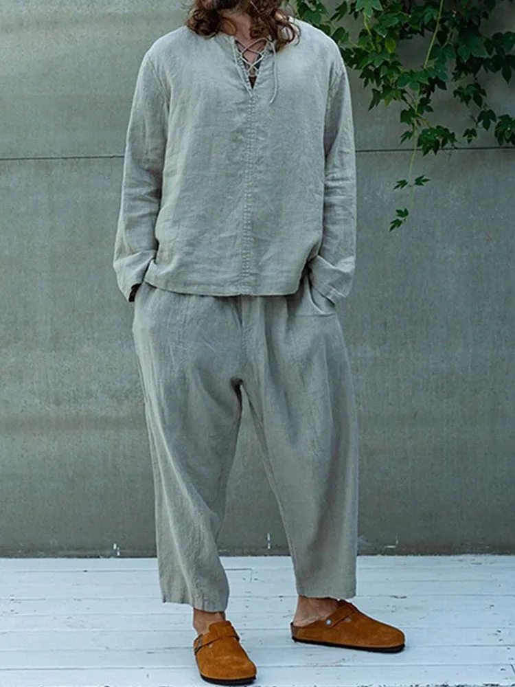 

Men's Casual Loose Fit Long Sleeve T-Shirt and Pants Set