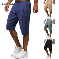 plus size 3xl men fashion stand pocket shorts 2022 european style casual beach short pants blue khaki male drawstring half pants