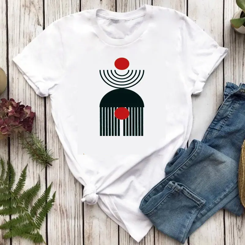 Женская футболка в стиле бохо с абстрактными фигурами 100 хлопок