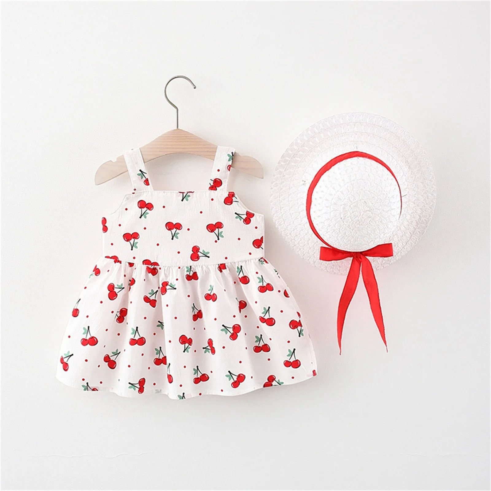 

2023 Kids Print Bow Korean Version Hooded Puffy Tutu Skirt Outfit New Summer Baby Girls Cute Sling Dress Toddler Casual Clothes