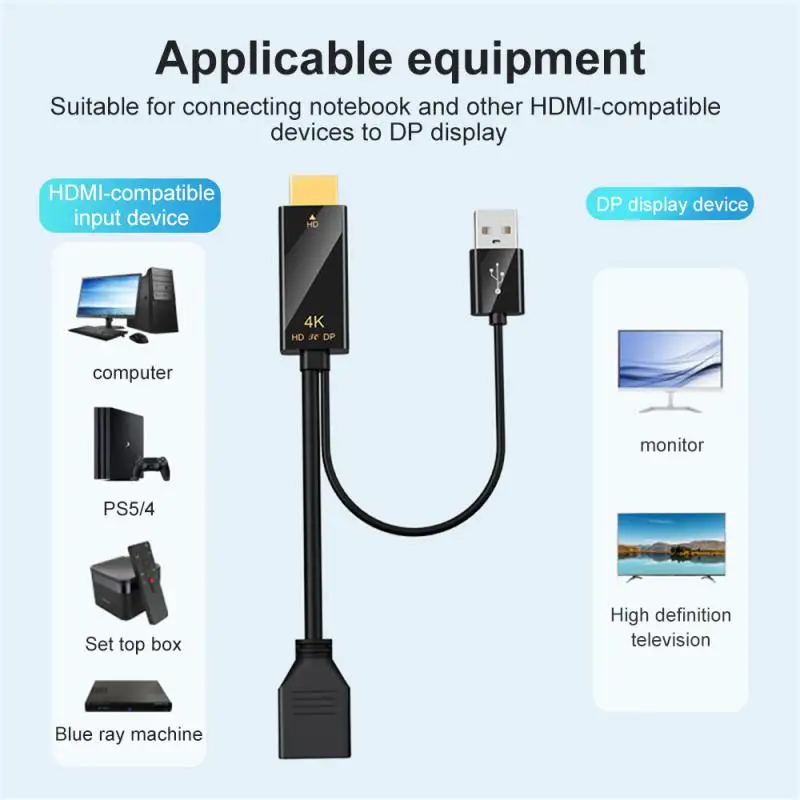 

Displayport Adapter 3840 * 2160p Hd Portable HDMI-compatible To Dp Conversion Line 4k * 60hz Dp / F Usb Charing Cable