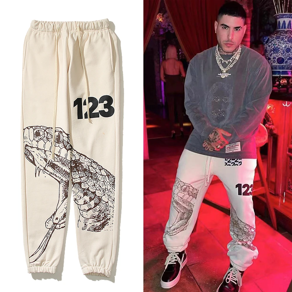 

123 Sketch Viper Washed Embroidery Joggers Fleece Sweatpants Men and Women High Street Retro Elastic Waist Casual Trousers