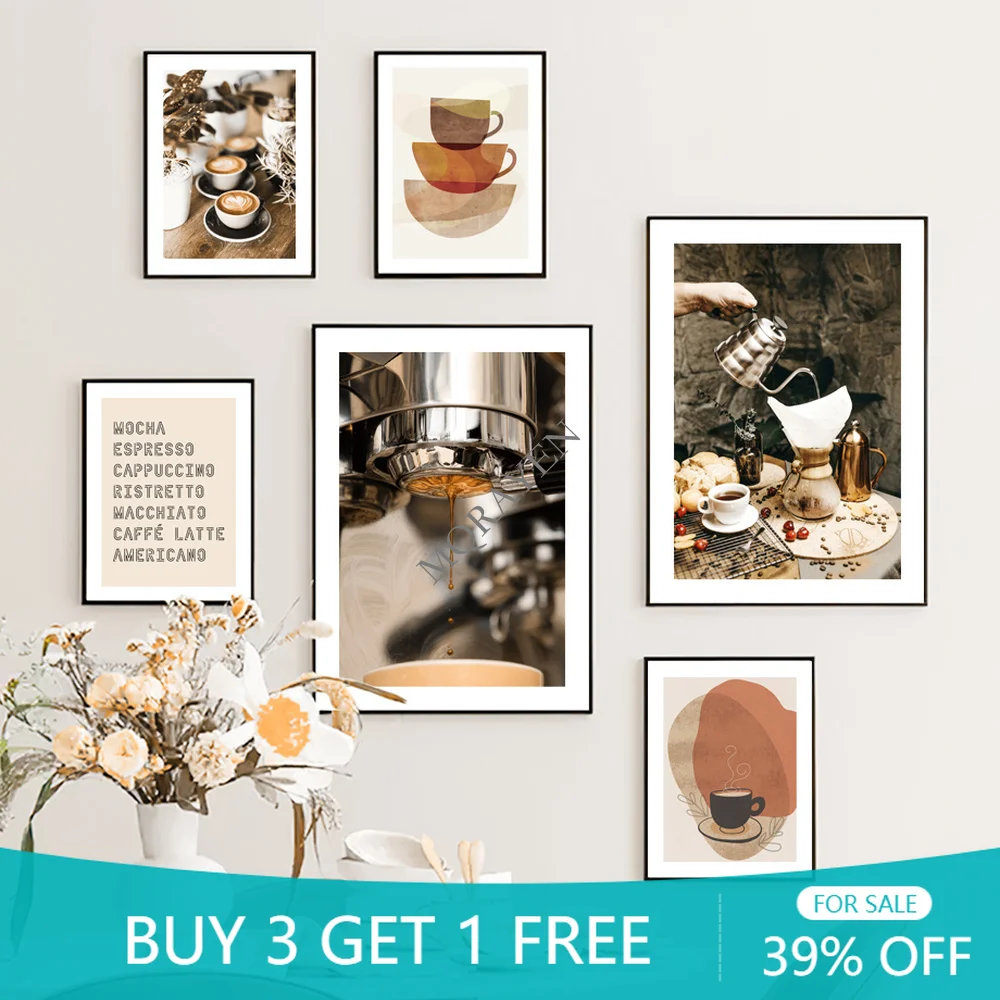 

Винтажная Картина на холсте в стиле бохо, кофе, медленный бар, капучино, настенные постеры и принты в скандинавском стиле для украшения гостиной