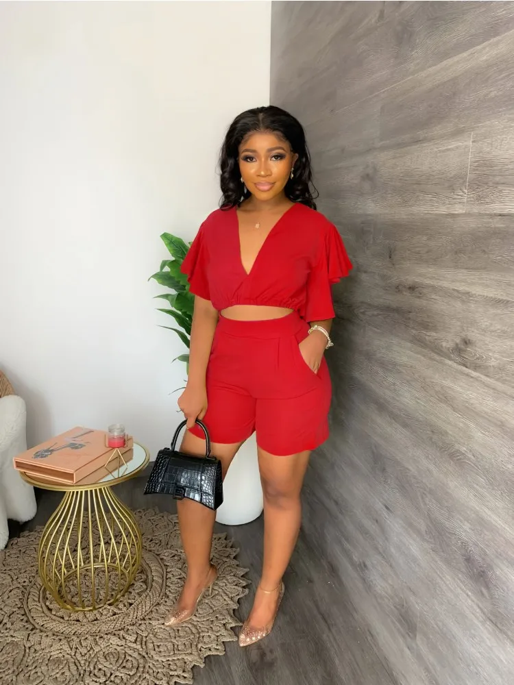 Женский спортивный костюм из двух предметов короткий топ с V-образным вырезом и