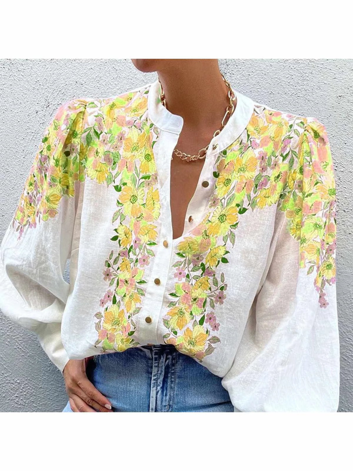 

VONDA Women Tunic Blouses Fashion Shirts 2023 Long Puff Sleeve Bohemian Floral Printed Tops Casual Loose Elegant Blusas Femme