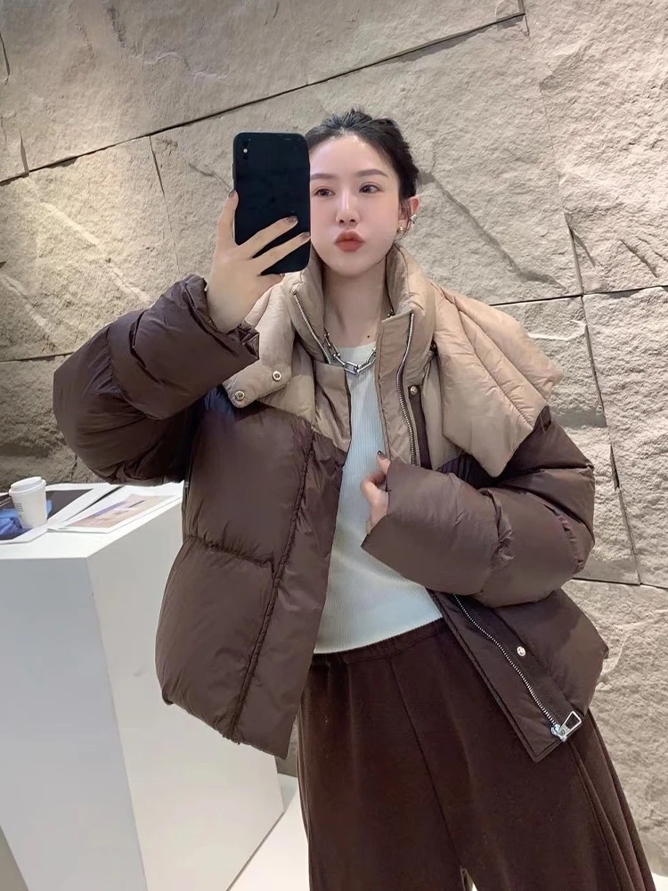 2023 New Arrival Winter Down Coat for Woman High Street Windbreaker Parkas Ladies Popular Overcoat Patchwork Two-tones Oversized
