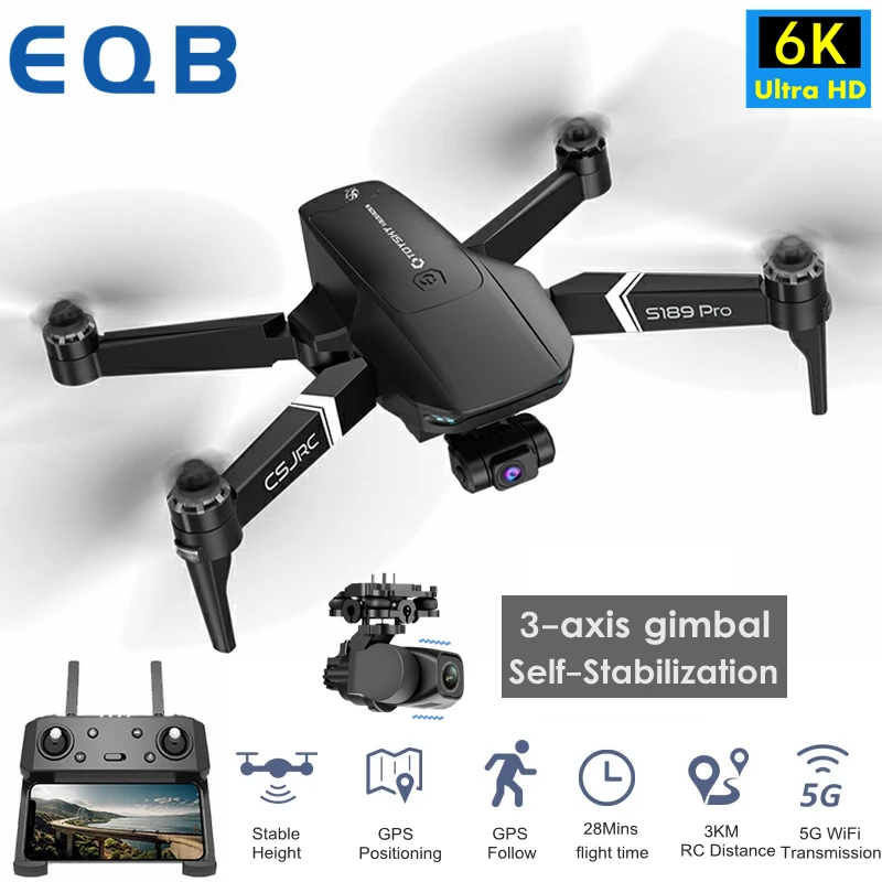 

Professional 4K GPS Drone with 6K HD Camera Three-axis EIS Anti-Shake Satbilization Gimbal 5G Wifi FPV Brushless Drone Quadcopte