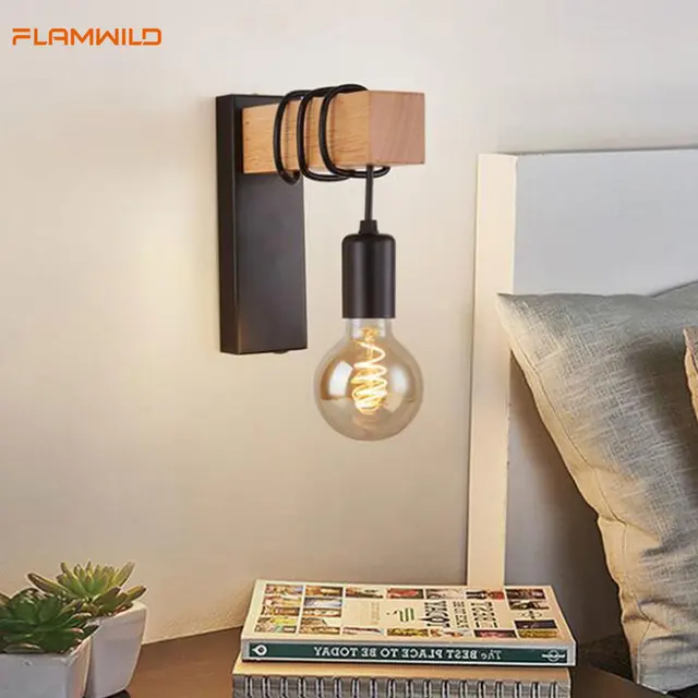Retro Wooden Wall Lamp Industrial Wind Bedside Creative Living Room Simple Bedroom Staircase Art Decoration Background Luces 2