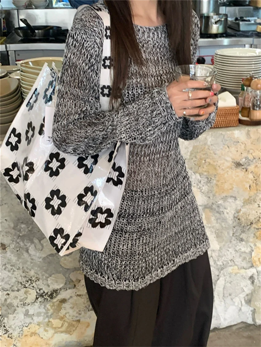 Женский свитер с вырезами Alien Kitty повседневный винтажный Свободный вязаный