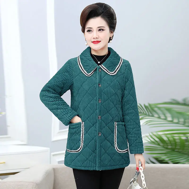 Corduroy Winter Coat Women Puffer Jacket Winter New Korean Style Long Ladies Over-the-knee Cotton Padded Jacket Keep Warm