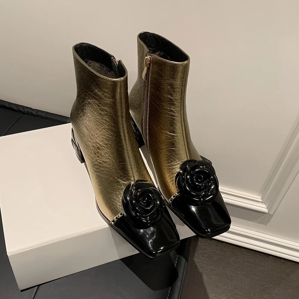 Ботильоны женские из натуральной коровьей кожи на высоком массивном каблуке