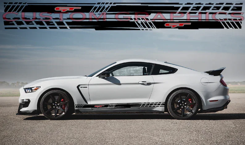 

2x body decals side stripe sticker logo graphics vinyl high quality Sport Design Compatible with Mustang 2 Colors
