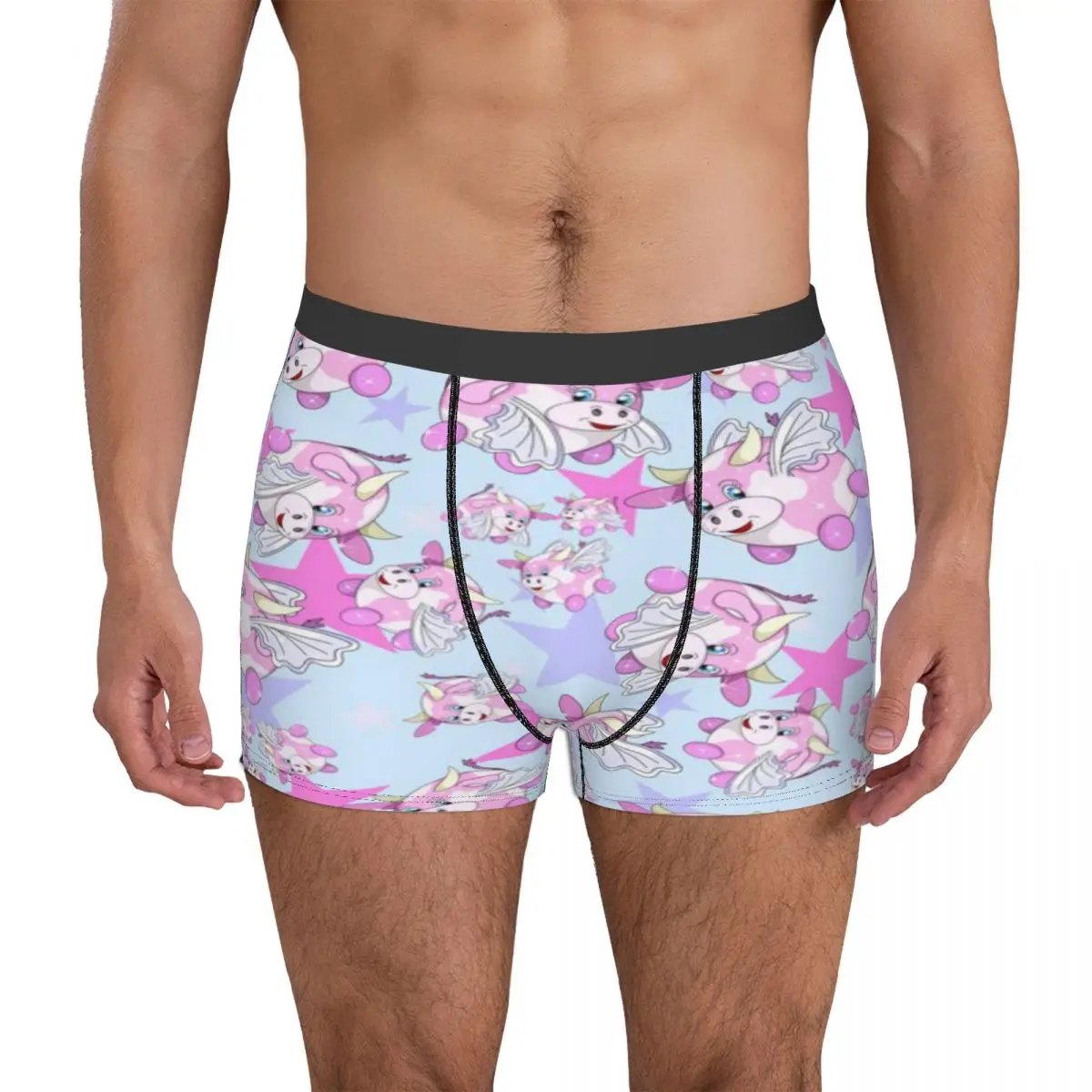 Удобные мужские трусы-боксеры с рисунком летающей коровы