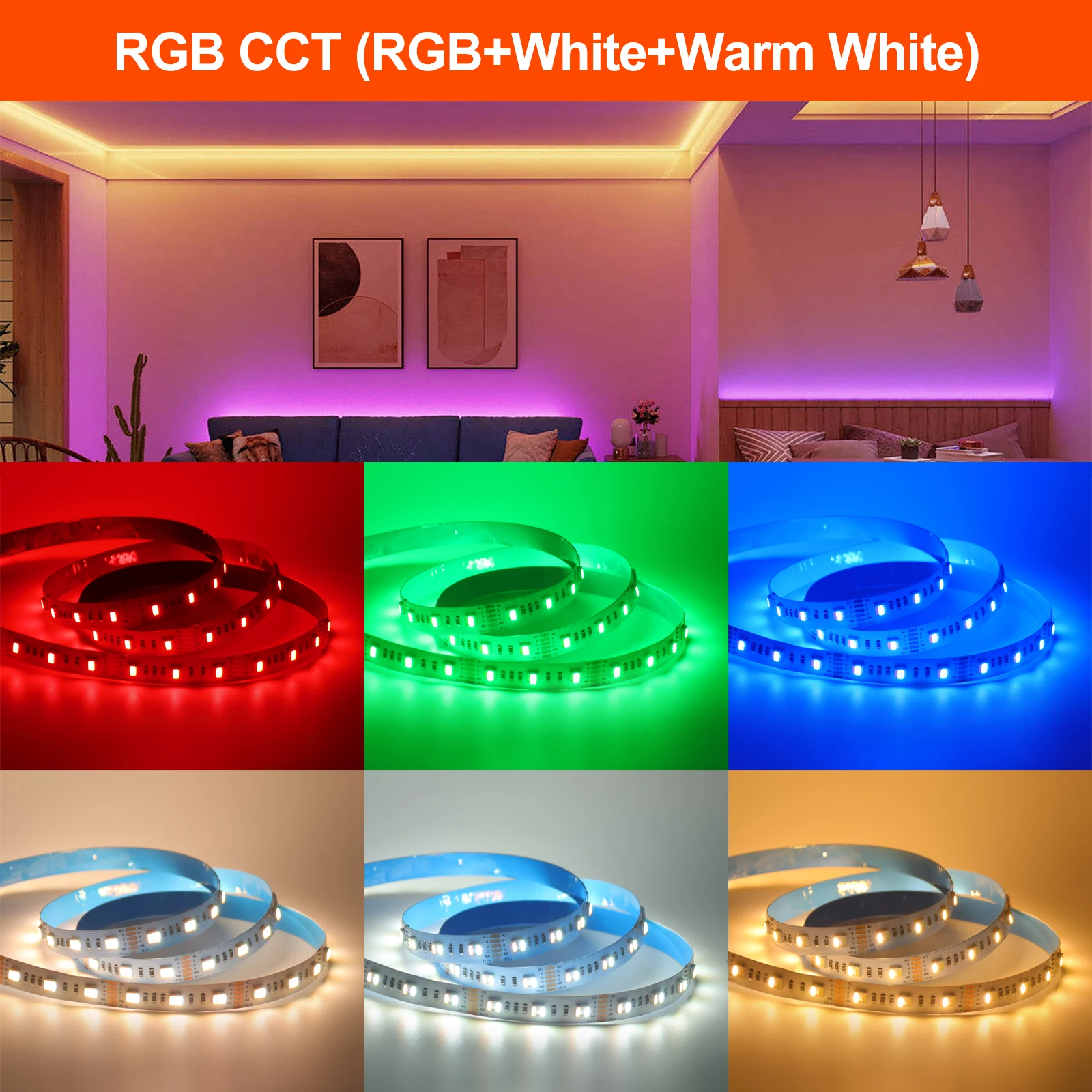 5 цветов в 1 чипе RGBCCT COB Светодиодная лента DC12V 24V 5M SMD 5050 60 96LEDs/M Гибкая клейкая IP21/IP67