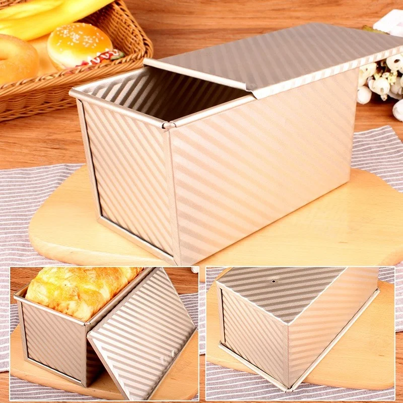 

450g Rectangle Loaf Pan with Cover Bread Baking Mould Cake Toast Non-Stick Toast Box with Lid Gold Aluminized Steel Bread Mould