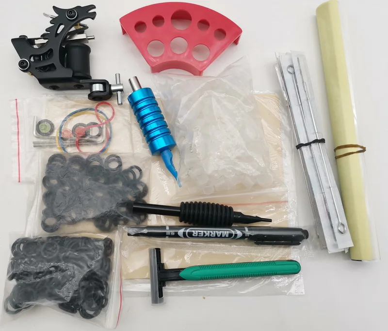 KT008-1 Tattoo Kit 2Pcs Handmade Machines Gun With Needles Grips Practise Skin Complete Kits Set Supplies |