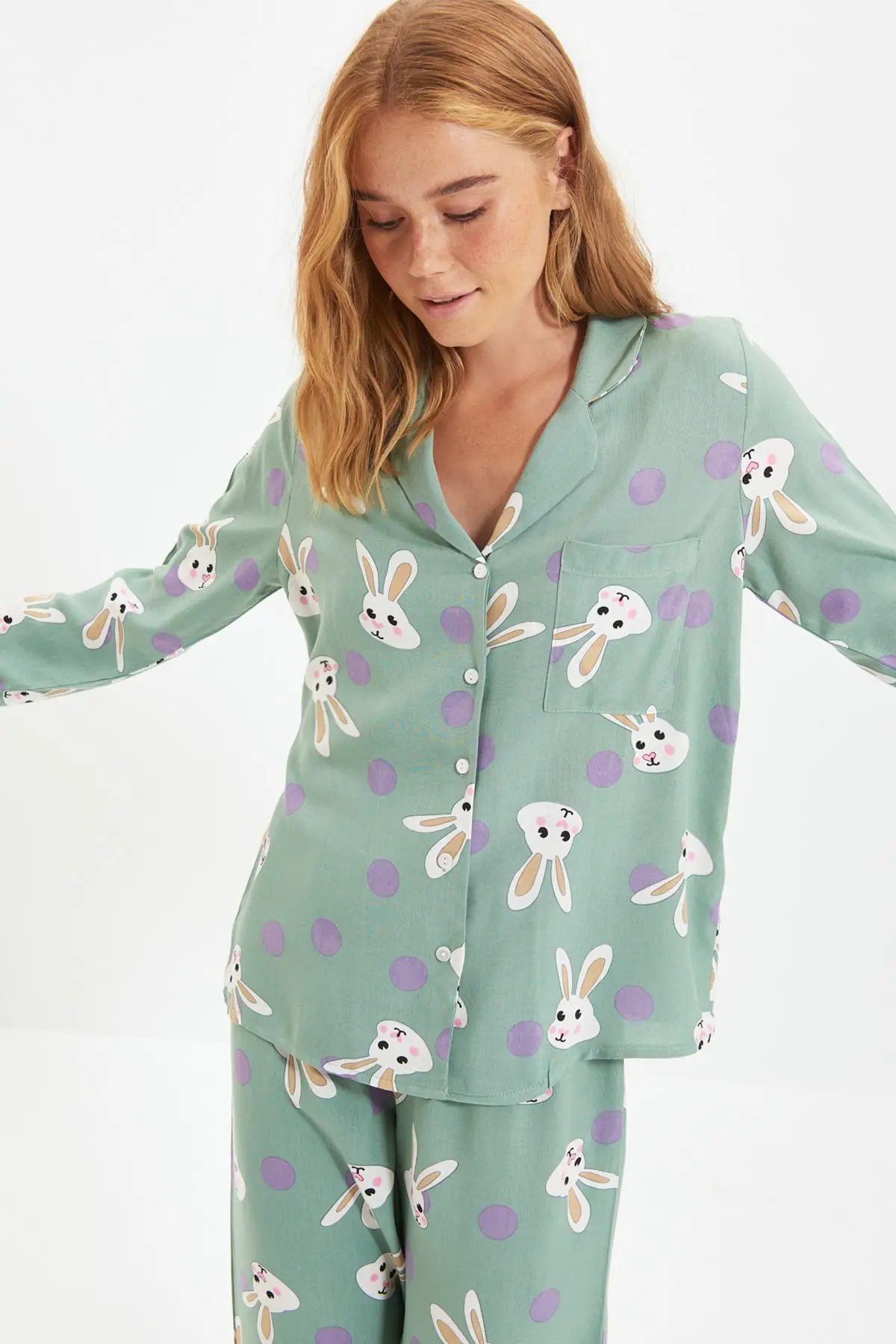 Rabbit Patterned Woven Pajamas Set