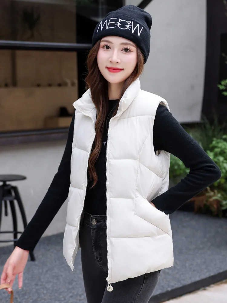 down Cotton-padded Vest Women Korean Fashion Outer Wear 2024 New Autumn and Winter Slim fit Versatile Short Waistcoat Outerwe...