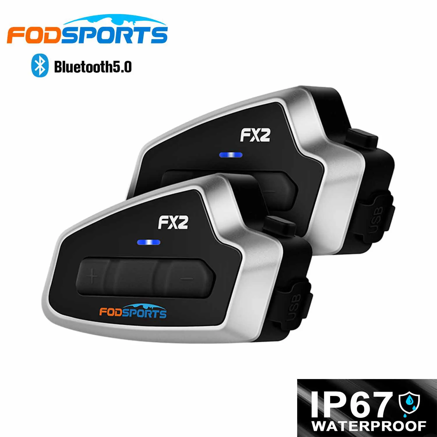 Enlarge Fodsports FX2 Intercom Motorcycle Helmet Bluetooth Headset for 3 Riders IP67 Waterproof Interphone BT5.0 Intercomunicador Moto