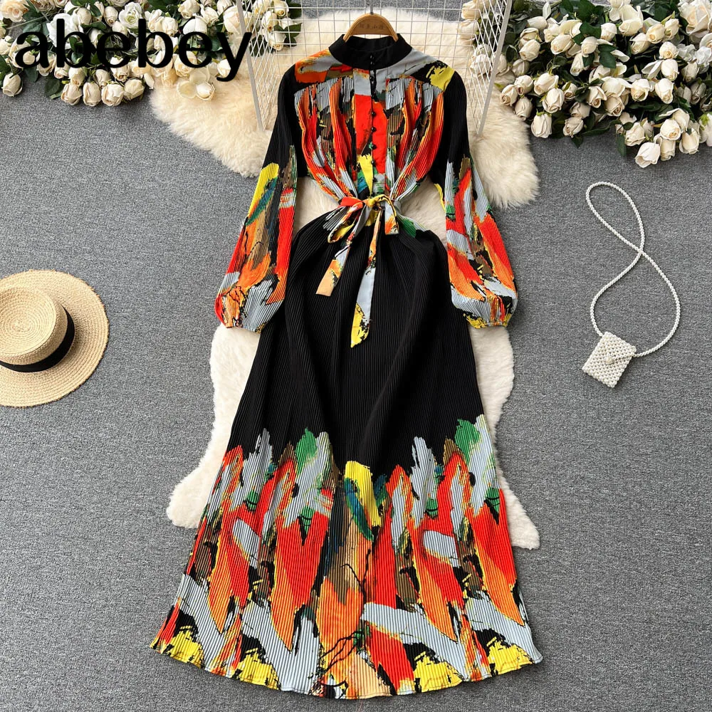 

2022 Spring Fashion Runway Autumn Maxi Dress Women Long sleeve Single Breasted Flower print Elegant Party Holiday Long Dress