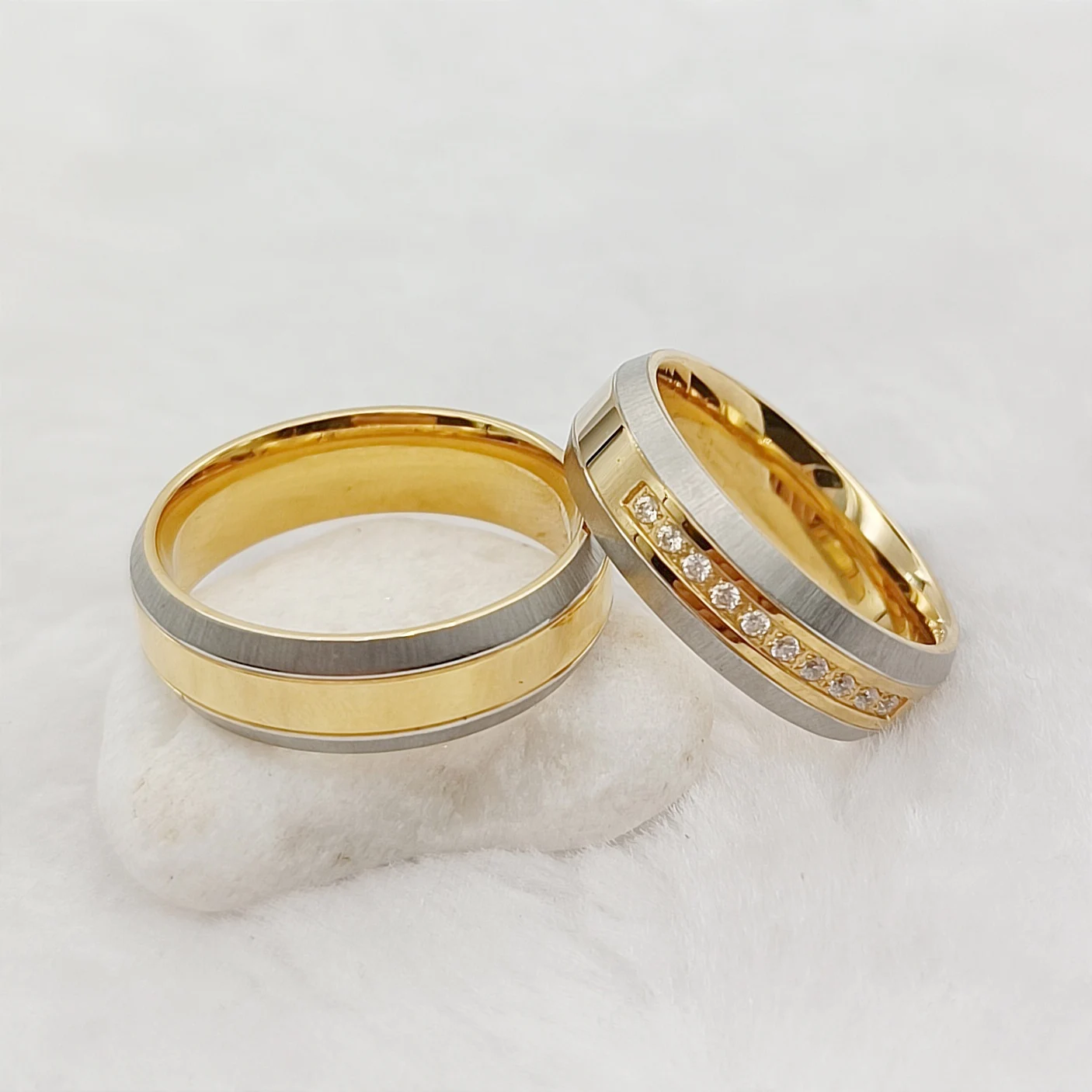 Fine Jewelry Rings Wedding valentines lovers Golden Engagement rings Stainless Steel Costume Jewellery Women