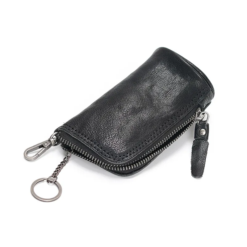 Vintage fashion natural genuine leather men women small key bag outdoor casual organizer luxury real cowhide Storage Coin purse