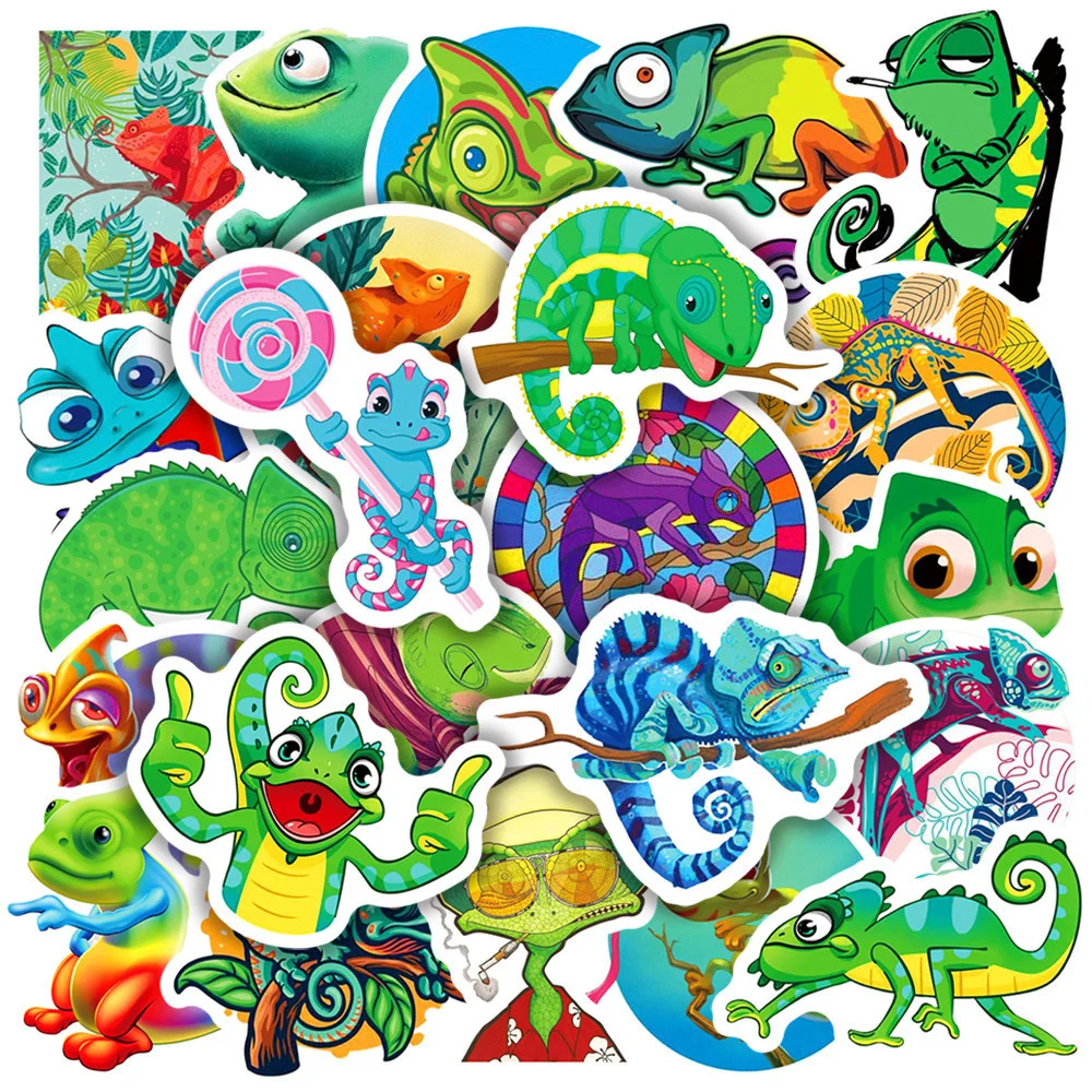 

10/30/50pcs Cute Chameleon Gecko Cartoon Stickers Graffiti DIY Helmet Notebook Luggage Skateboard PVC Decal Sticker for Kids Toy